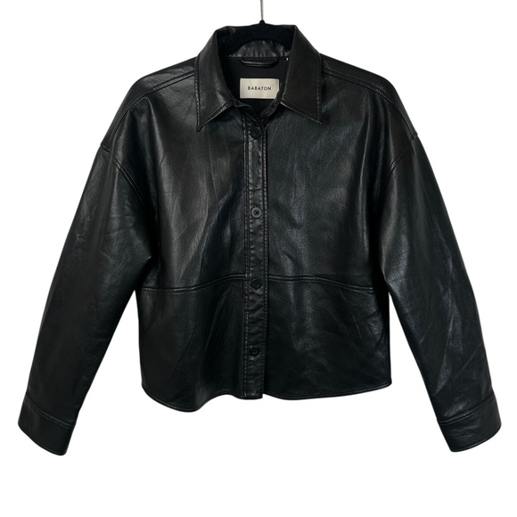 Aritzia Babaton Pelli Faux Leather Button Shirt Jacket Black Size Small Chiccore - Picture 1 of 15